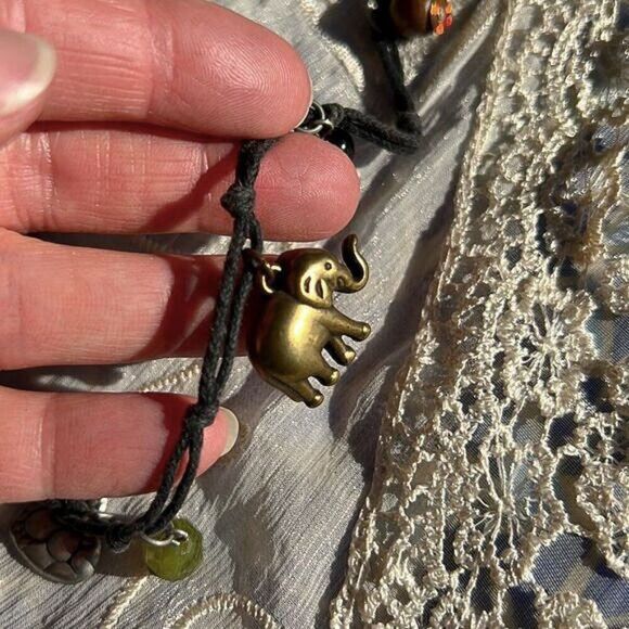 Charming Handmade Elephants & Birds Cord Necklace 30” - Picture 10 of 11